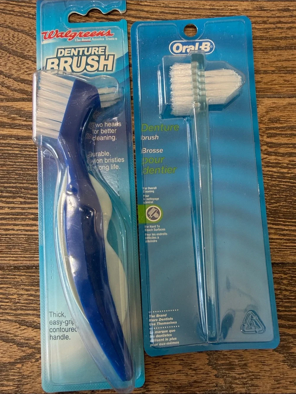 2 Blue Denture Cleaning Brush Durable Nylon Bristles Thick Easy Grip Handle